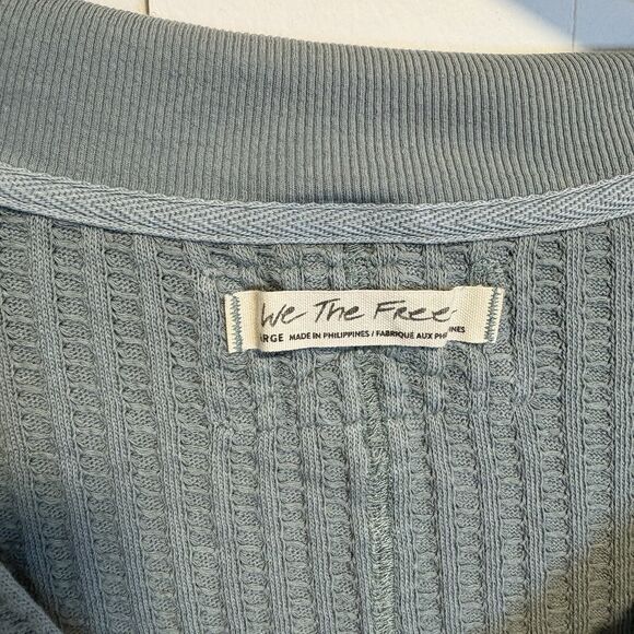 Free People Top Large Womens Raymond Collared Thermal Long Sleeve Washed Army - Picture 3 of 7